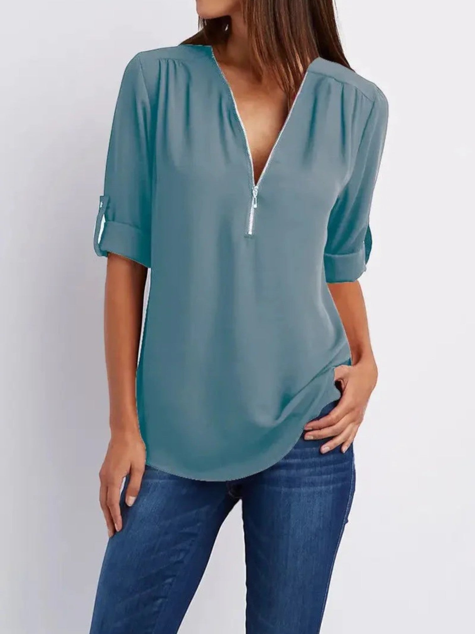 Paris - Women's V-Neck Summer Blouse Blau