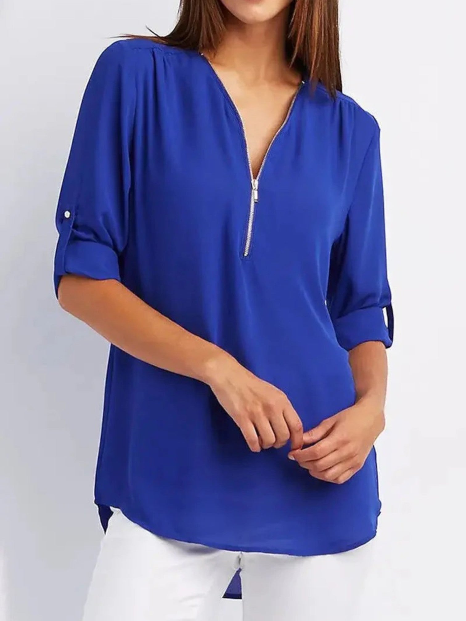 Paris - Women's V-Neck Summer Blouse Dunkelblau