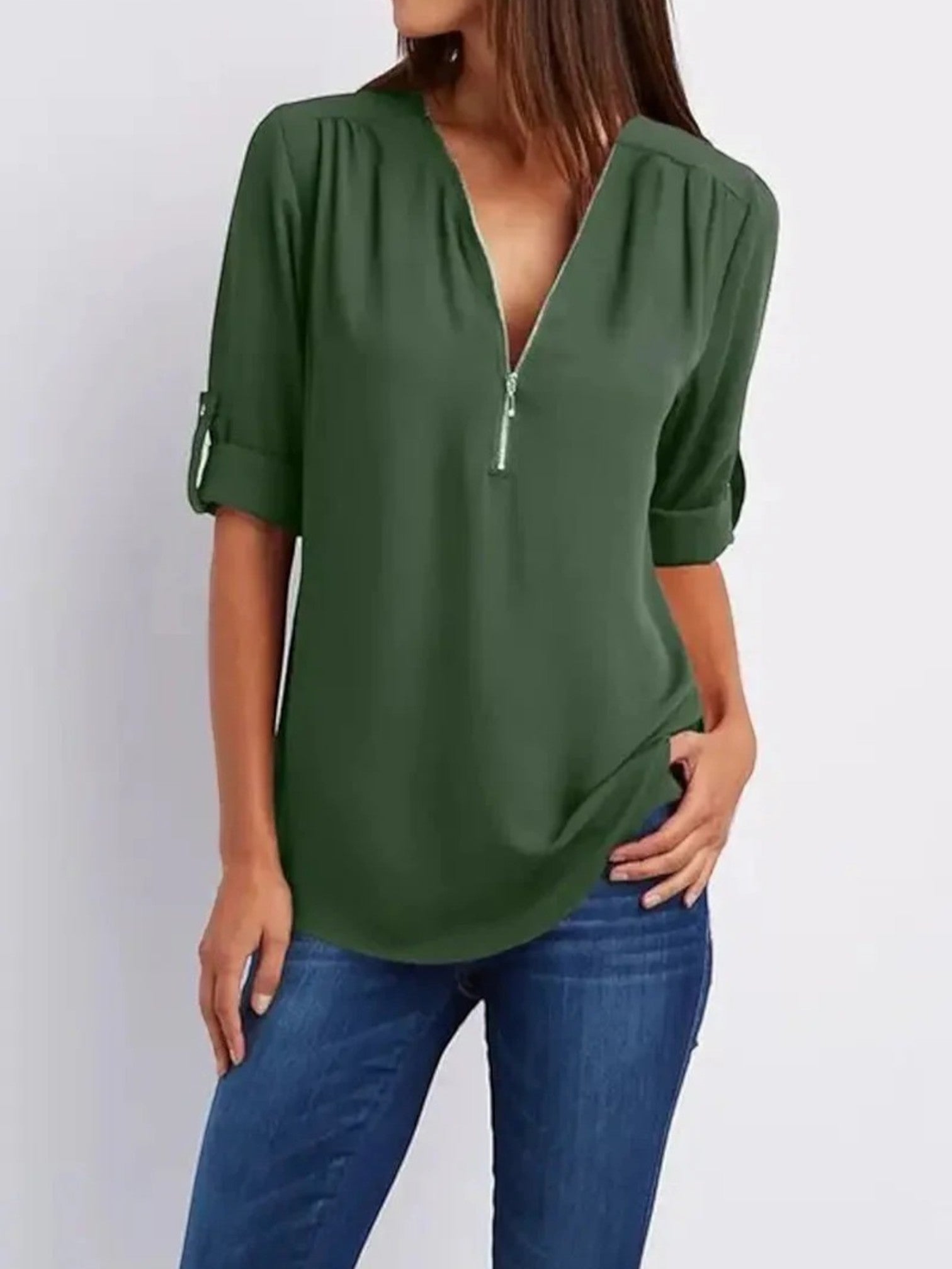 Paris - Women's V-Neck Summer Blouse Grün