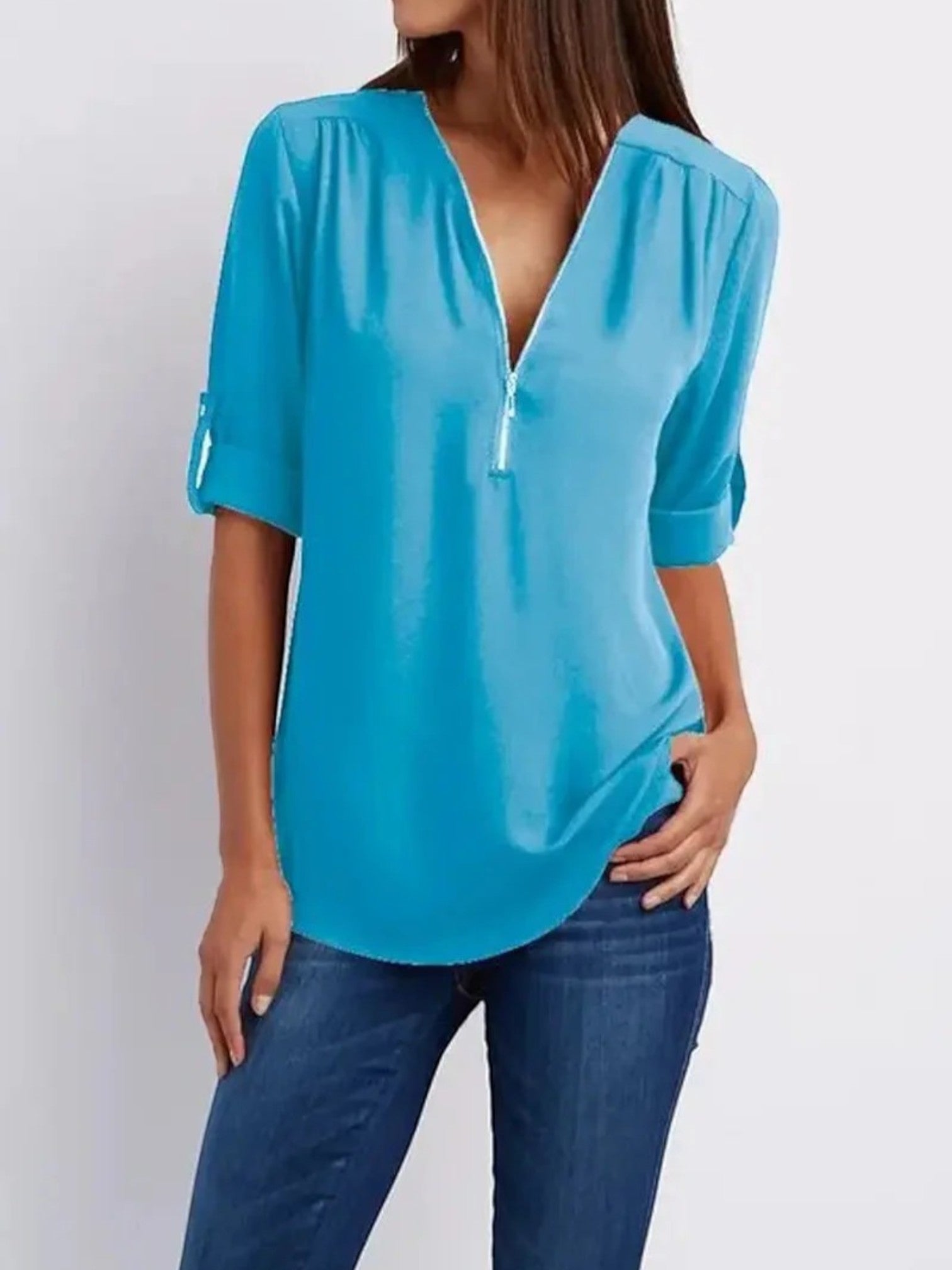 Paris - Women's V-Neck Summer Blouse Himmelblau