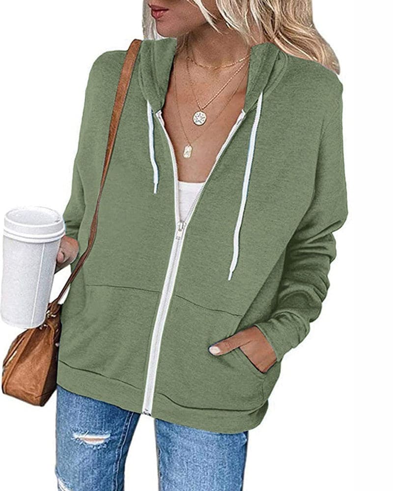 Paulina - Damen Kapuzenjacke mit Reißverschluss Grün