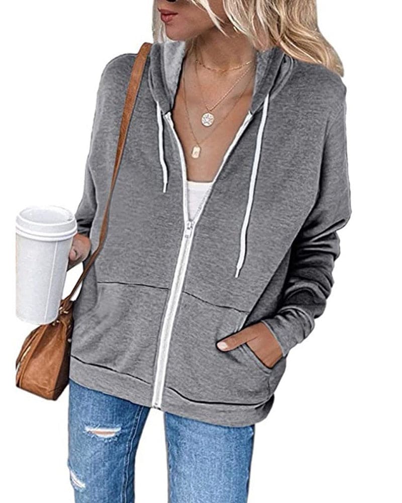 Paulina - Damen Kapuzenjacke mit Reißverschluss Grau