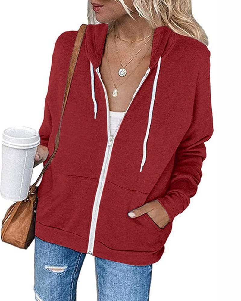 Paulina - Damen Kapuzenjacke mit Reißverschluss Rot