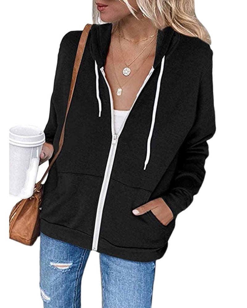 Paulina - Damen Kapuzenjacke mit Reißverschluss Schwarz
