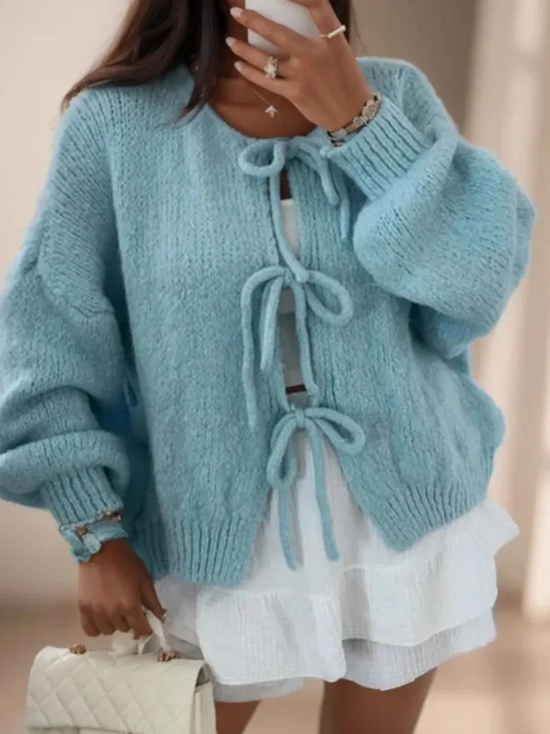 Perdita - Strickcardigan mit Schleifenverschluss Blau