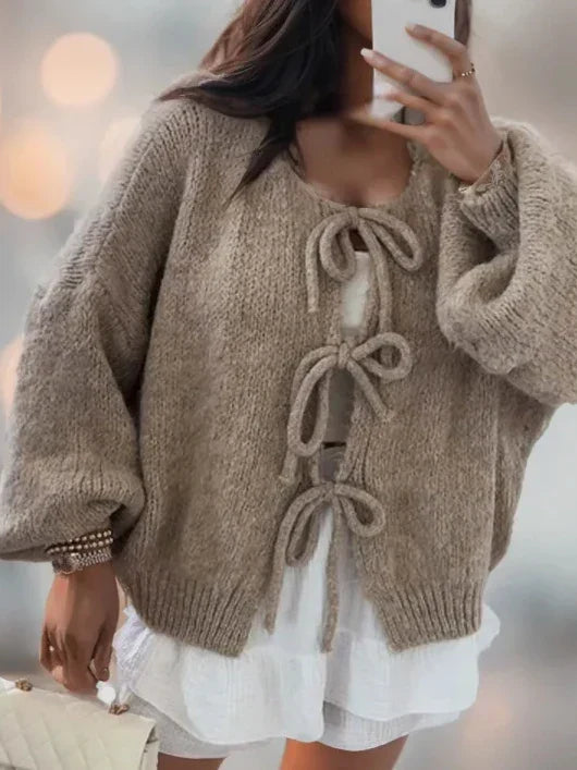 Perdita - Strickcardigan mit Schleifenverschluss Khaki