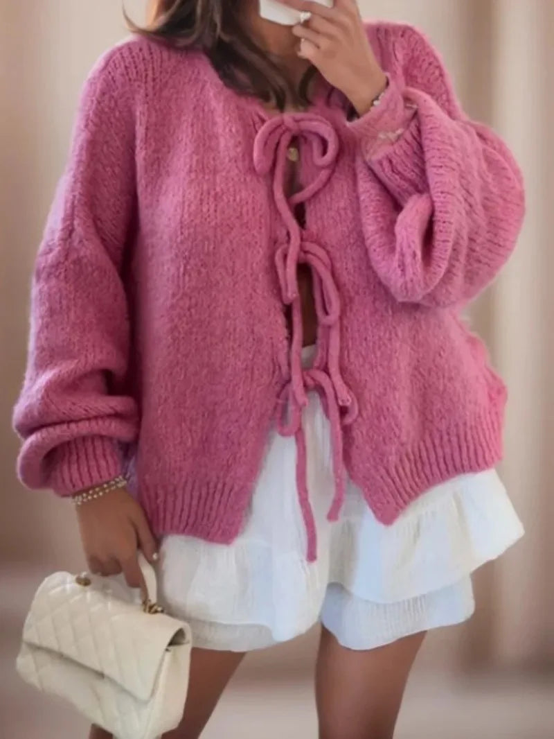 Perdita - Strickcardigan mit Schleifenverschluss Rosa