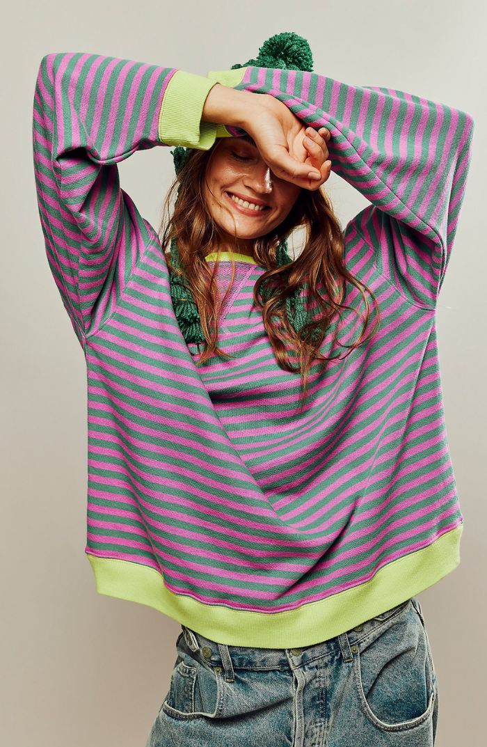 Pernilla - Gestreiftes Damen Sweatshirt mit Akzenten Grün & Lila