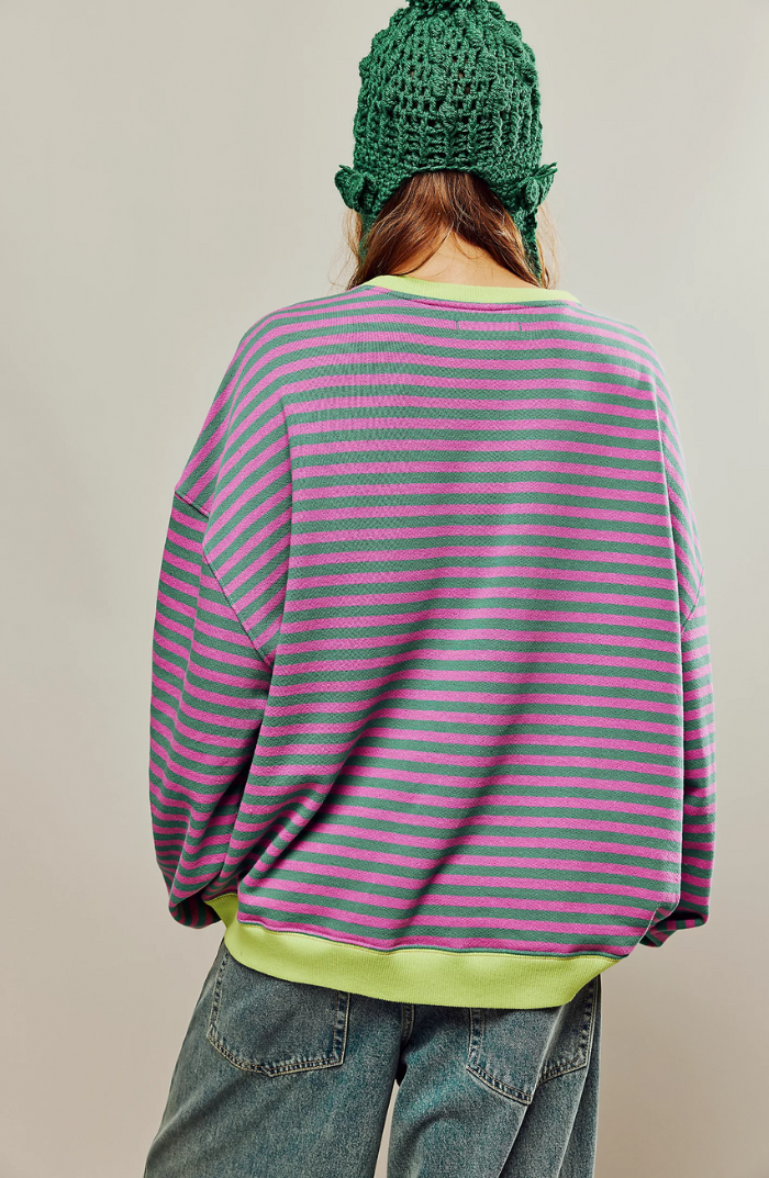 Pernilla - Gestreiftes Damen Sweatshirt mit Akzenten Grün & Lila
