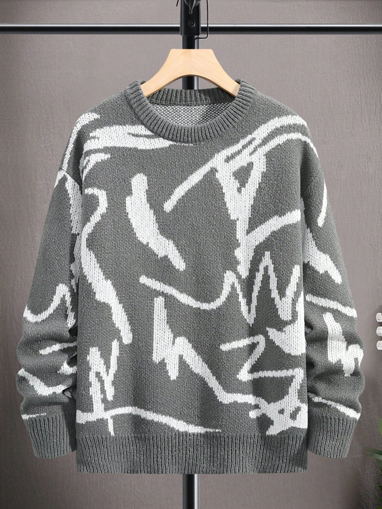Petar - Herrenpullover mit winterlichem Print Dunkelgrau