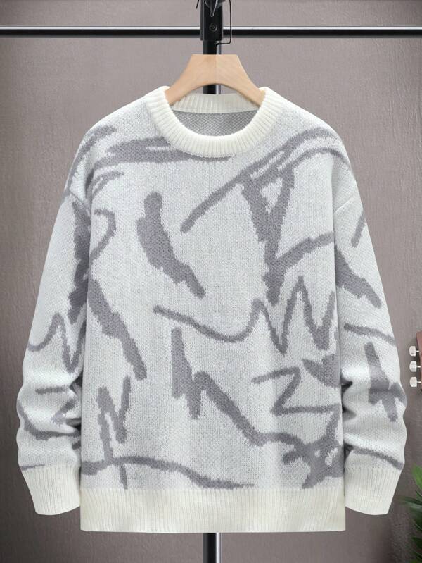Petar - Herrenpullover mit winterlichem Print Weiß