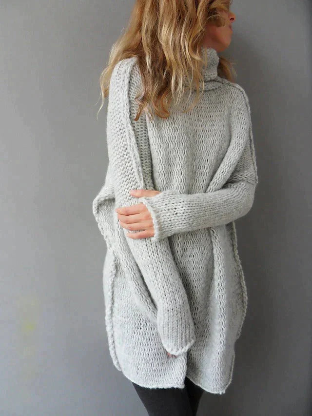 Petronella - Grauer Oversize Rollkragenpullover für Damen Grau