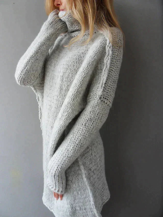 Petronella - Grauer Oversize Rollkragenpullover für Damen Grau