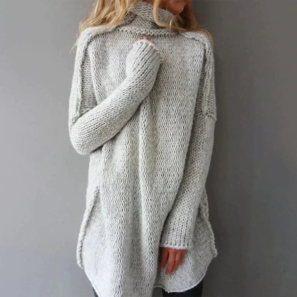 Petronella - Grauer Oversize Rollkragenpullover für Damen Grau