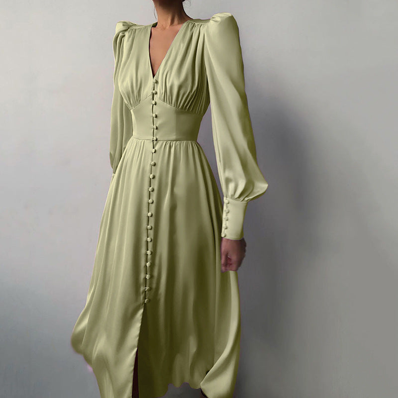 Philine - Leichtes Sommerkleid Damen Elegantes Langarmkleid Grun