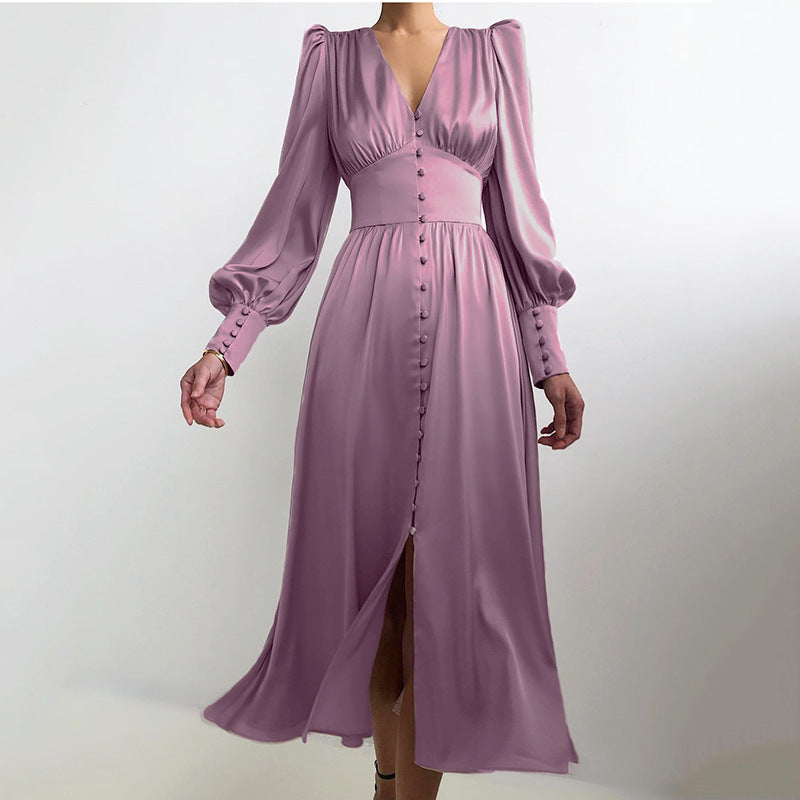 Philine - Leichtes Sommerkleid Damen Elegantes Langarmkleid Lila