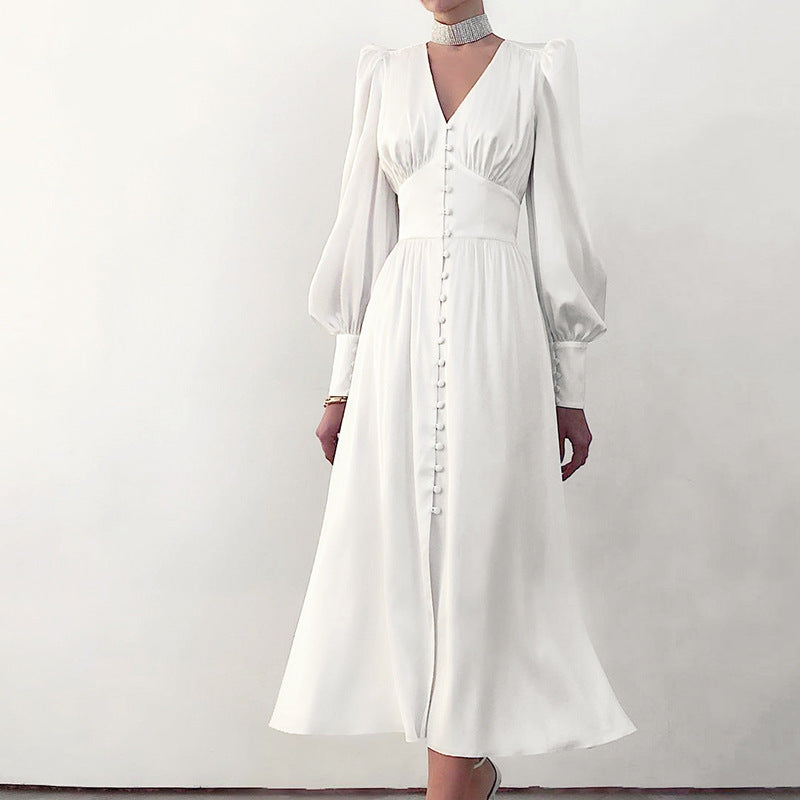 Philine - Leichtes Sommerkleid Damen Elegantes Langarmkleid WeiB