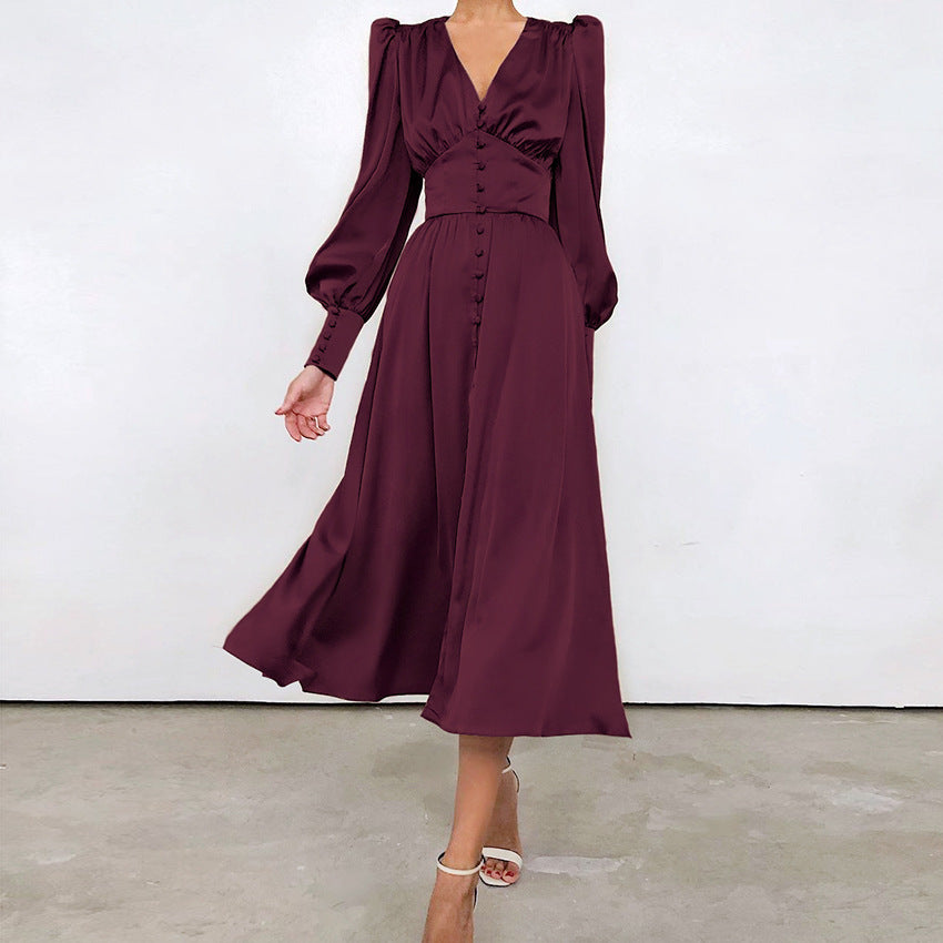 Philine - Leichtes Sommerkleid Damen Elegantes Langarmkleid Wein rot