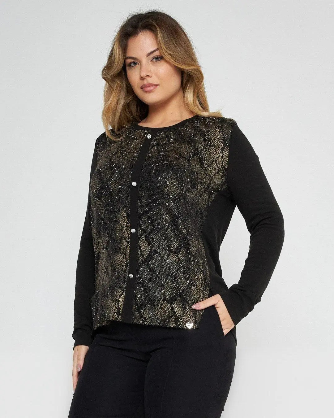 Philipa - Schlangenmuster Lurex Pullover für Damen Schwarz