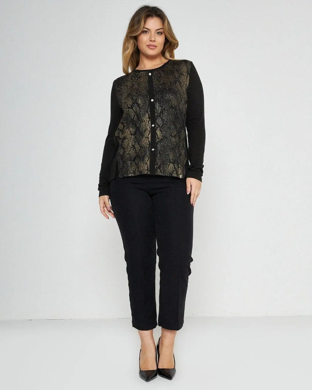 Philipa - Schlangenmuster Lurex Pullover für Damen Schwarz