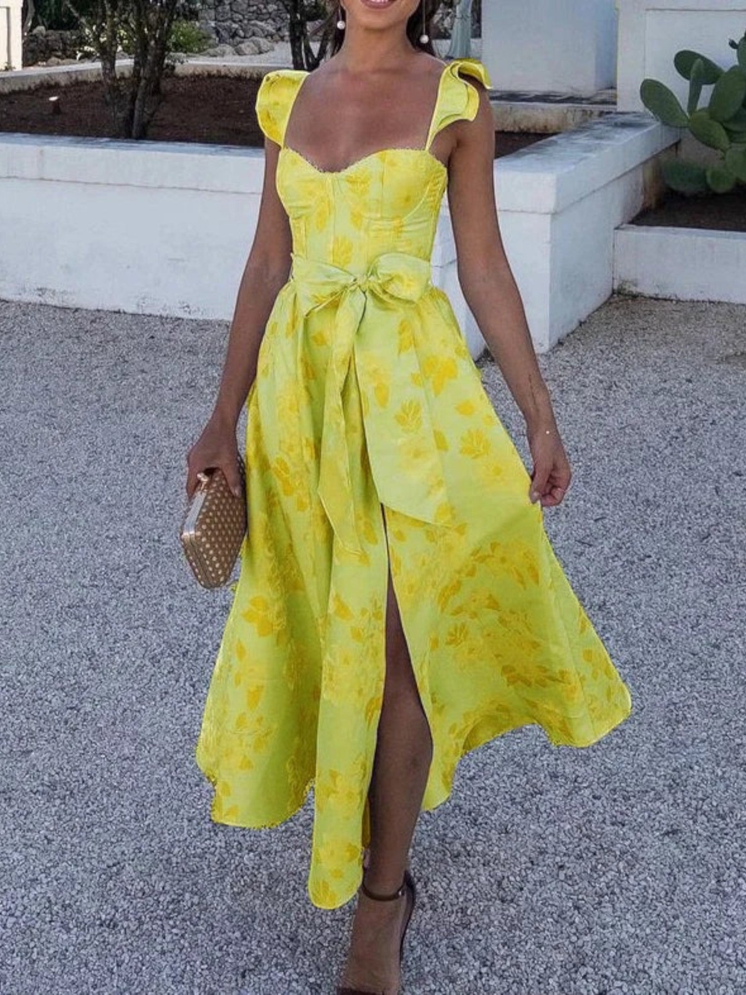 Philomena - Elegant Floral Party Dress for Women Gelb