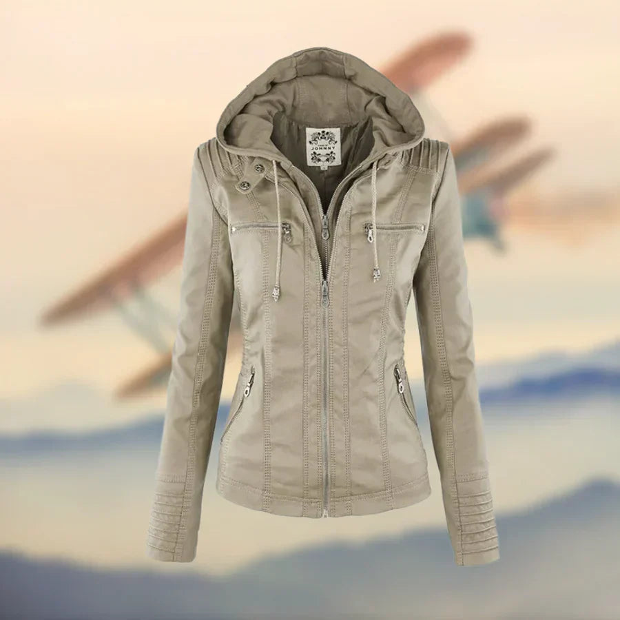 Philomena - Elegante Zip-Up Jacke mit Kapuze Beige