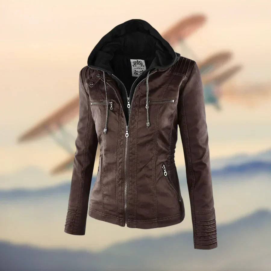 Philomena - Elegante Zip-Up Jacke mit Kapuze Dunkelbraun