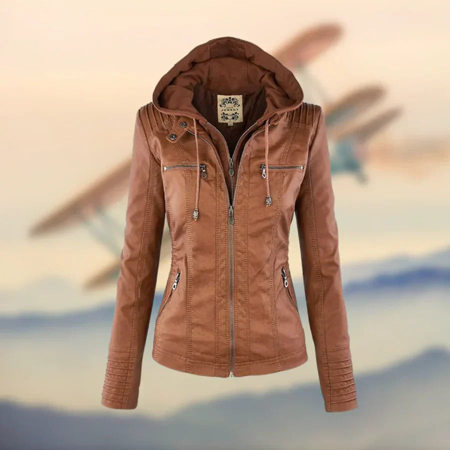 Philomena - Elegante Zip-Up Jacke mit Kapuze Hellbraun