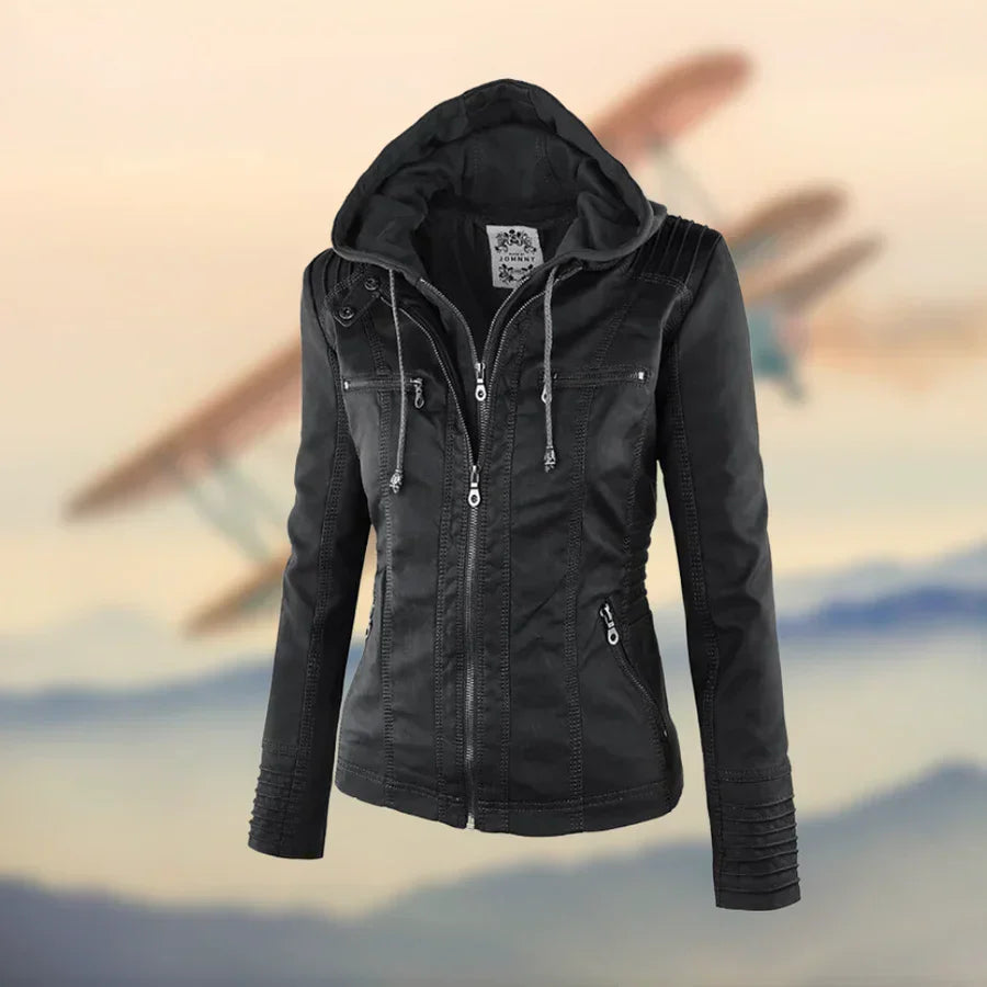 Philomena - Elegante Zip-Up Jacke mit Kapuze Schwarz