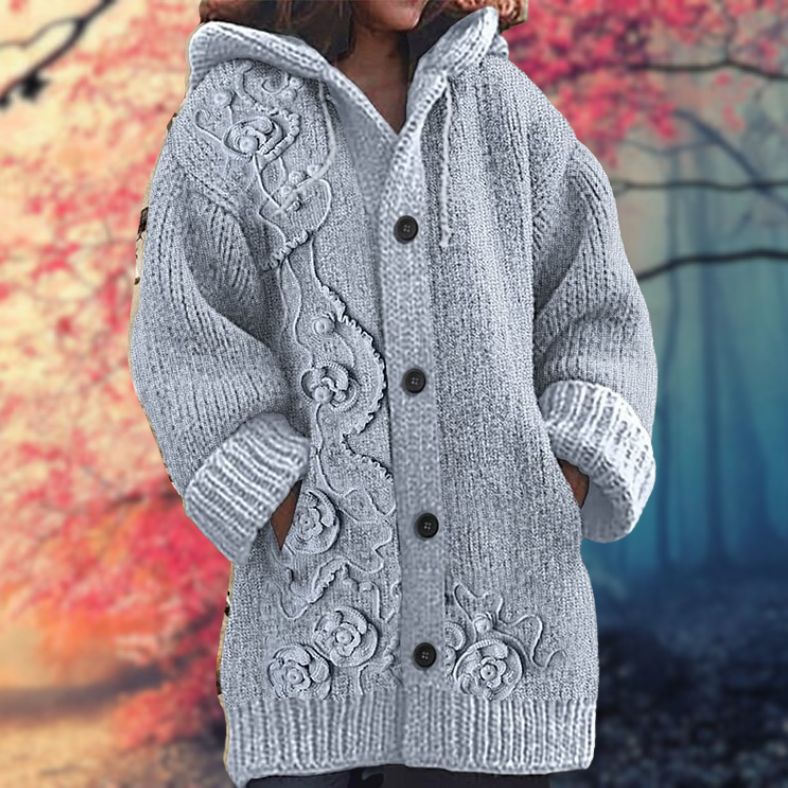 Annelie - Warmer Damenpullover mit Knöpfen und Kapuze