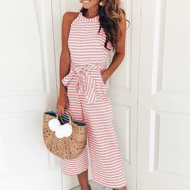 Pierina- Gestreepte dames jumpsuit Rosa