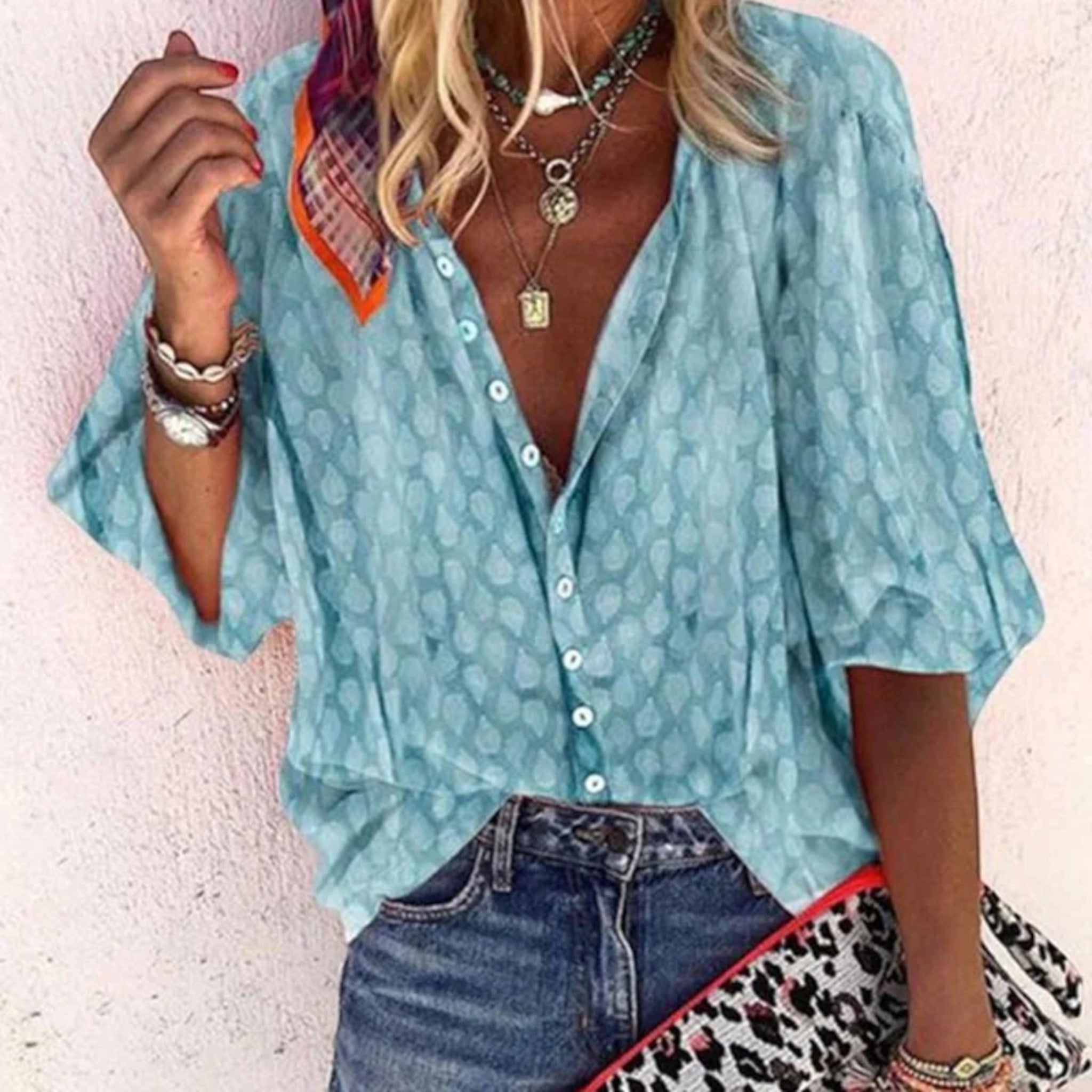 Pilar - Comfortable V-Neck Blouse for Women Blau