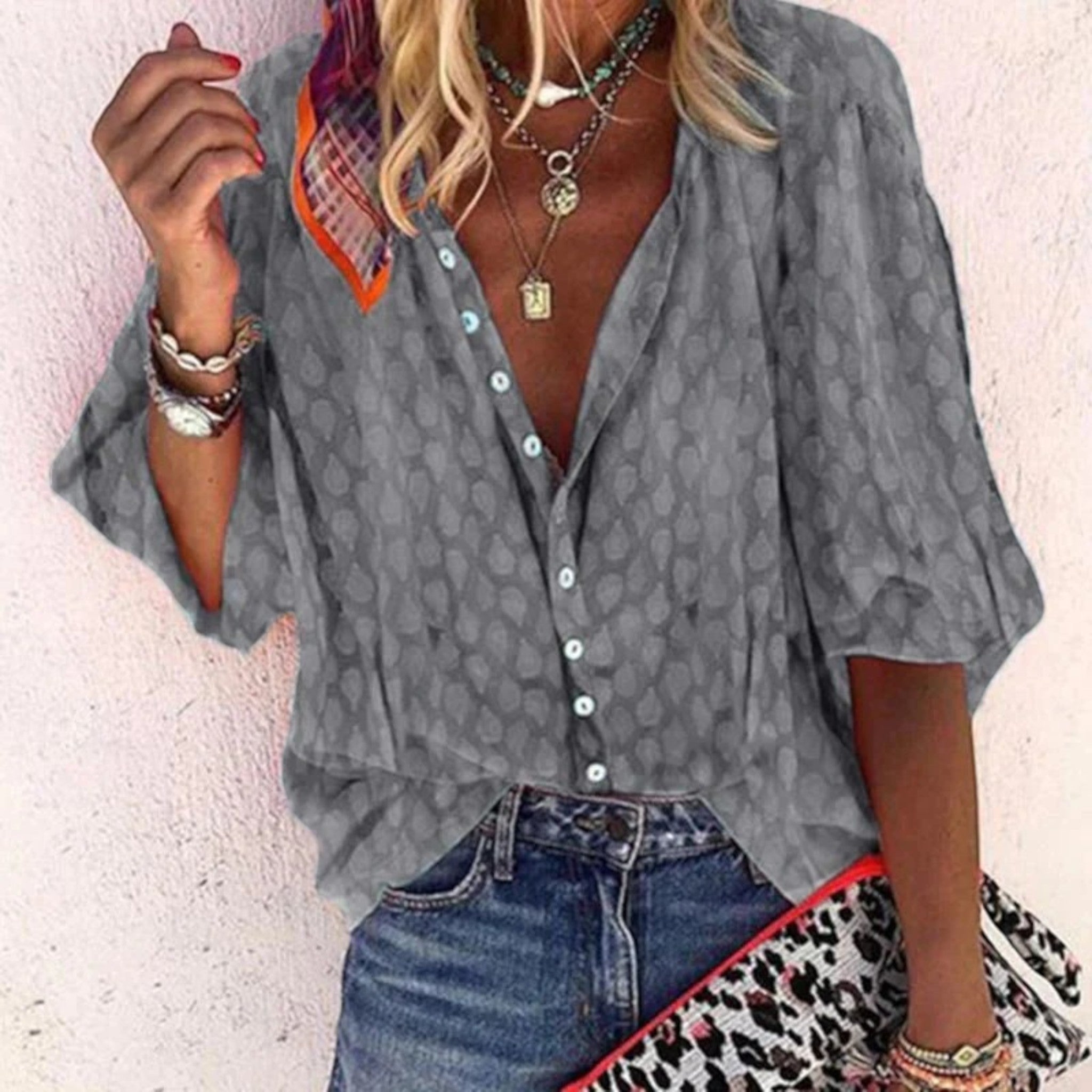 Pilar - Comfortable V-Neck Blouse for Women Grau