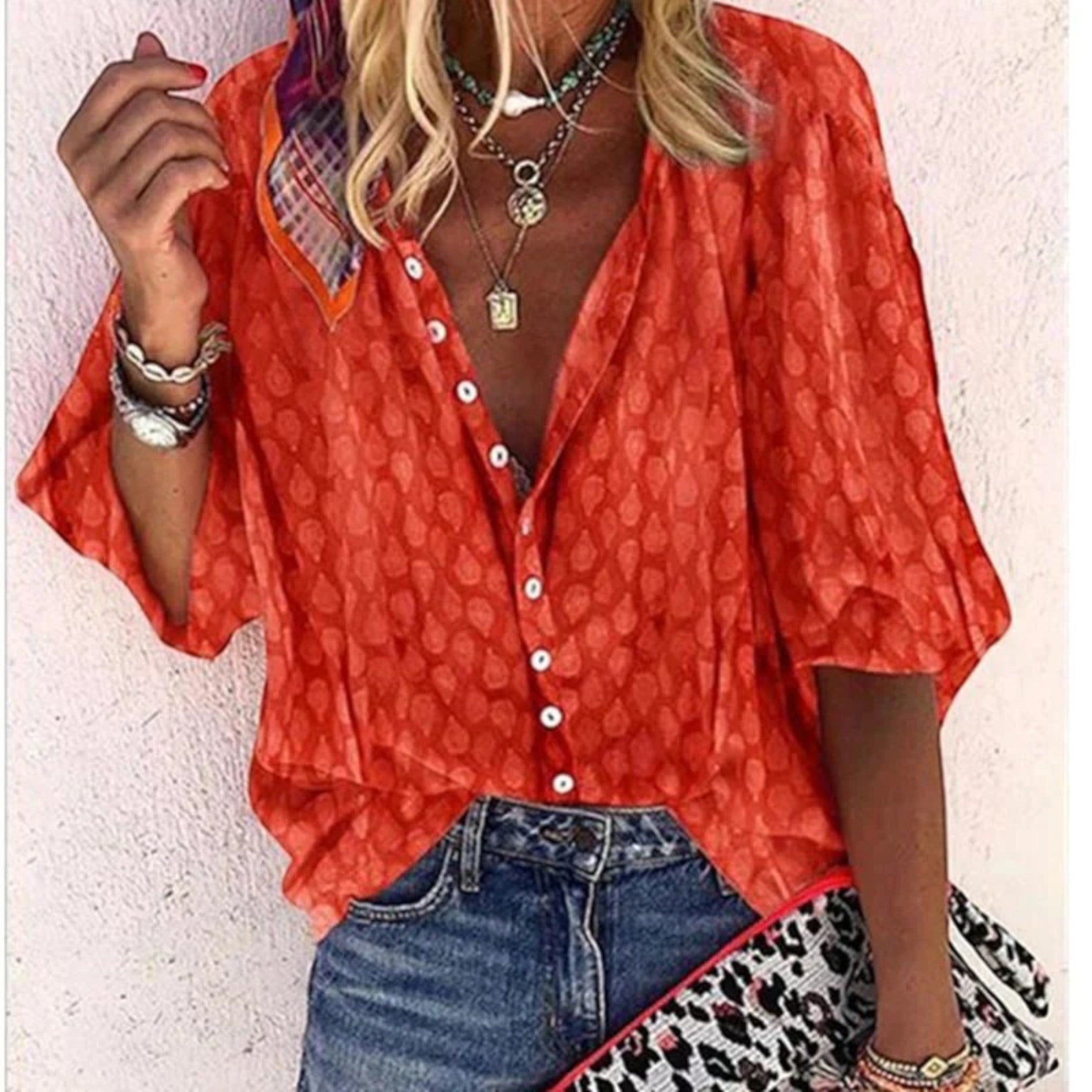 Pilar - Comfortable V-Neck Blouse for Women Orange