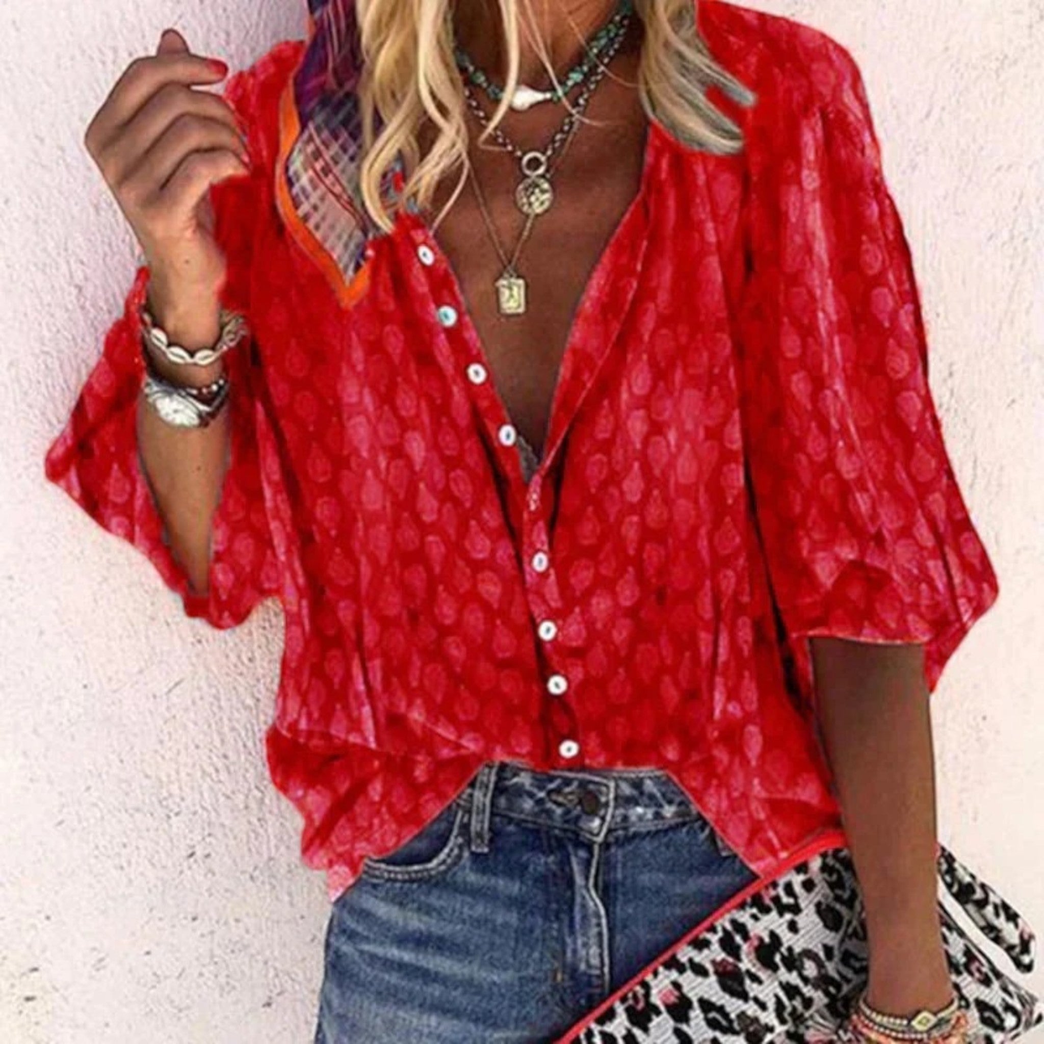 Pilar - Comfortable V-Neck Blouse for Women Rot