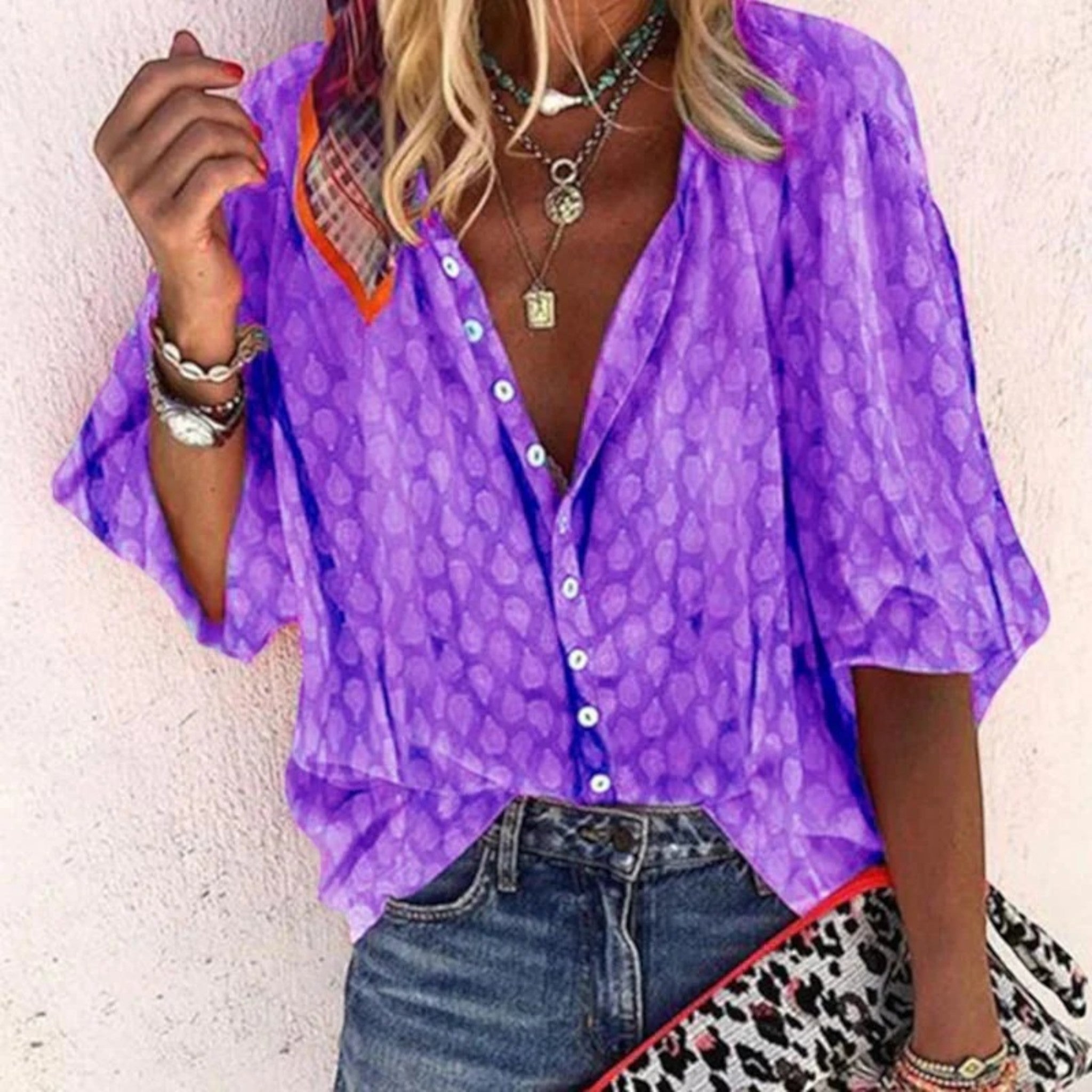 Pilar - Comfortable V-Neck Blouse for Women Viola