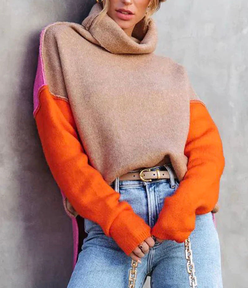 Prisca - Atemberaubender Farbblock Pullover Beige