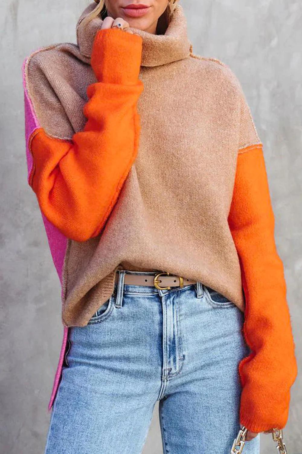 Prisca - Atemberaubender Farbblock Pullover Beige