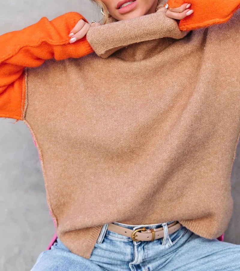 Prisca - Atemberaubender Farbblock Pullover Beige