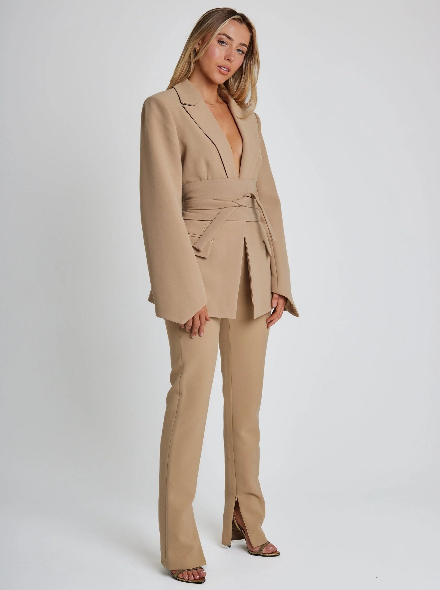  Priska - Tailored Blazer mit Gürtel Damen Elegant Khaki