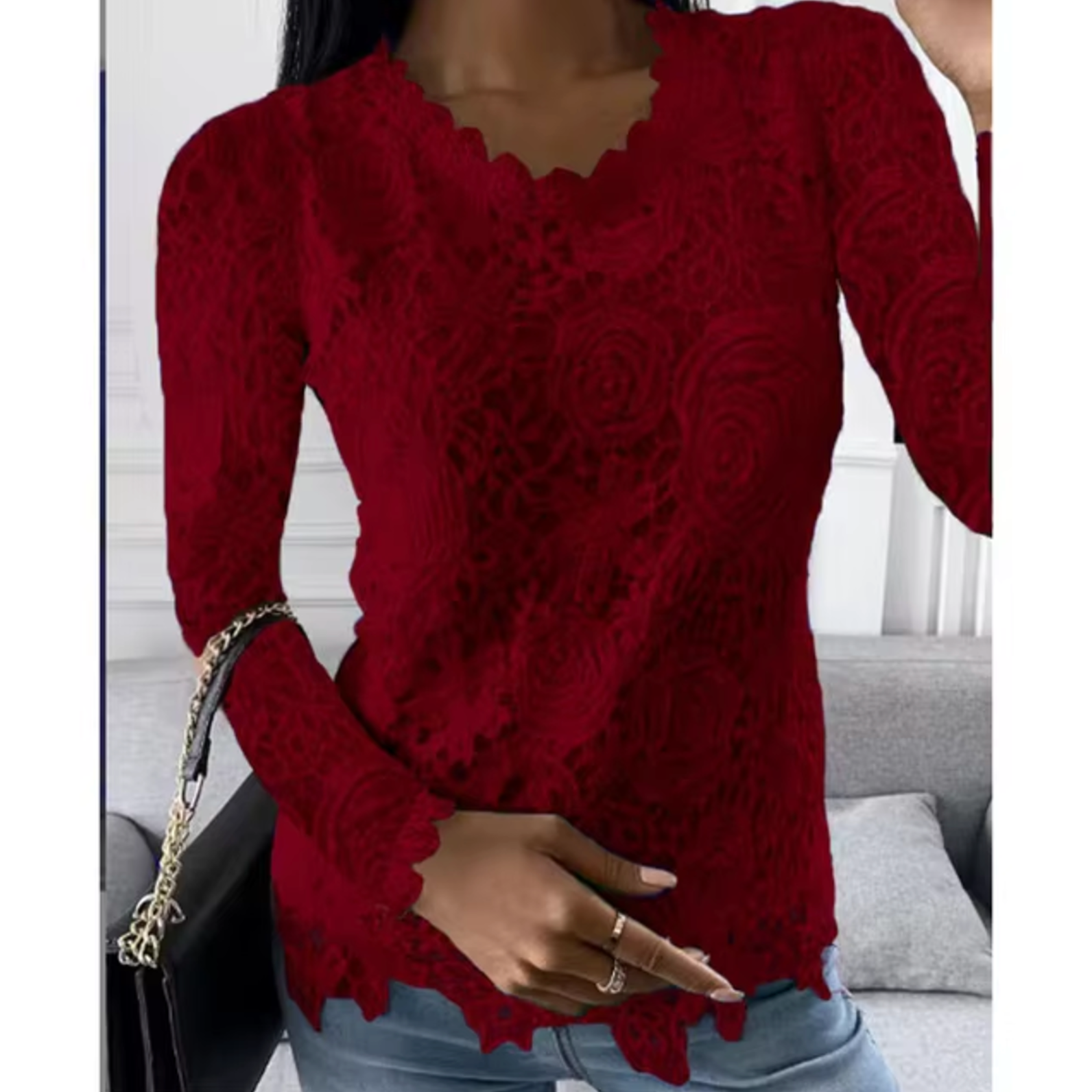 Quendola – Elegantes Spitzentop mit Blumenmuster Rot
