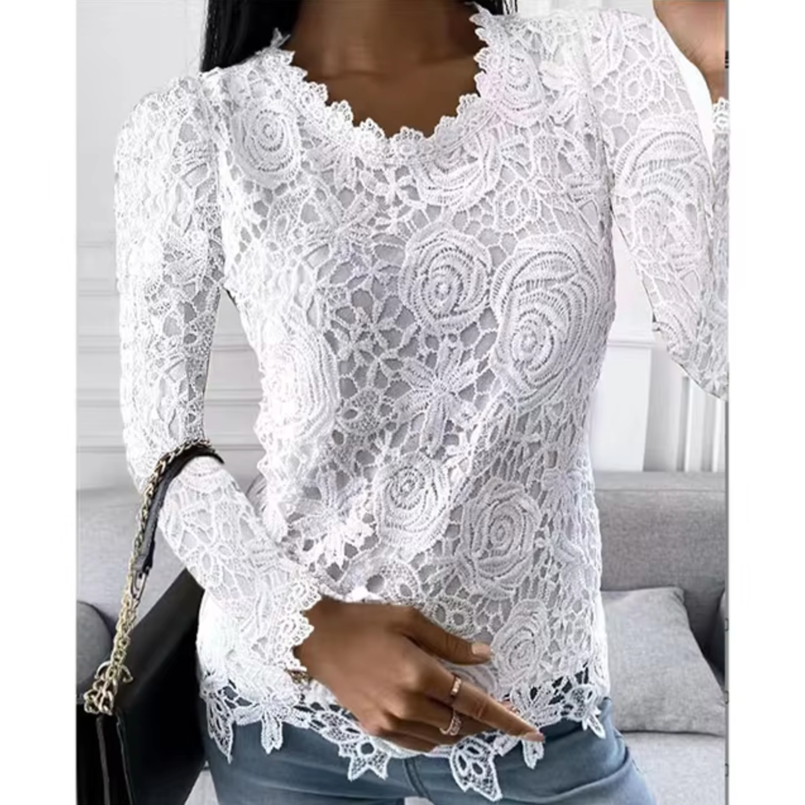 Quendola – Elegantes Spitzentop mit Blumenmuster WeiB