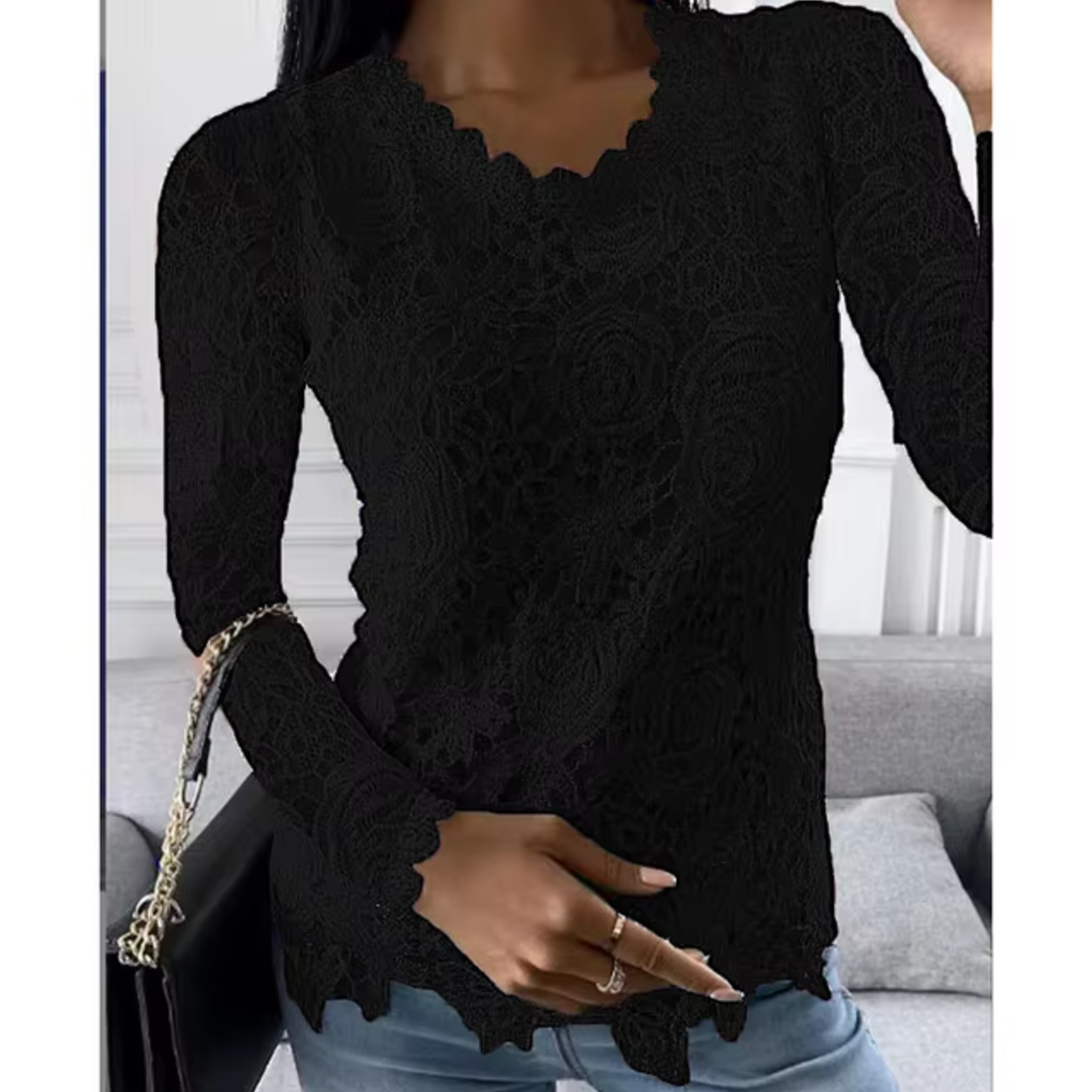 Quendola – Elegantes Spitzentop mit Blumenmuster schwarz