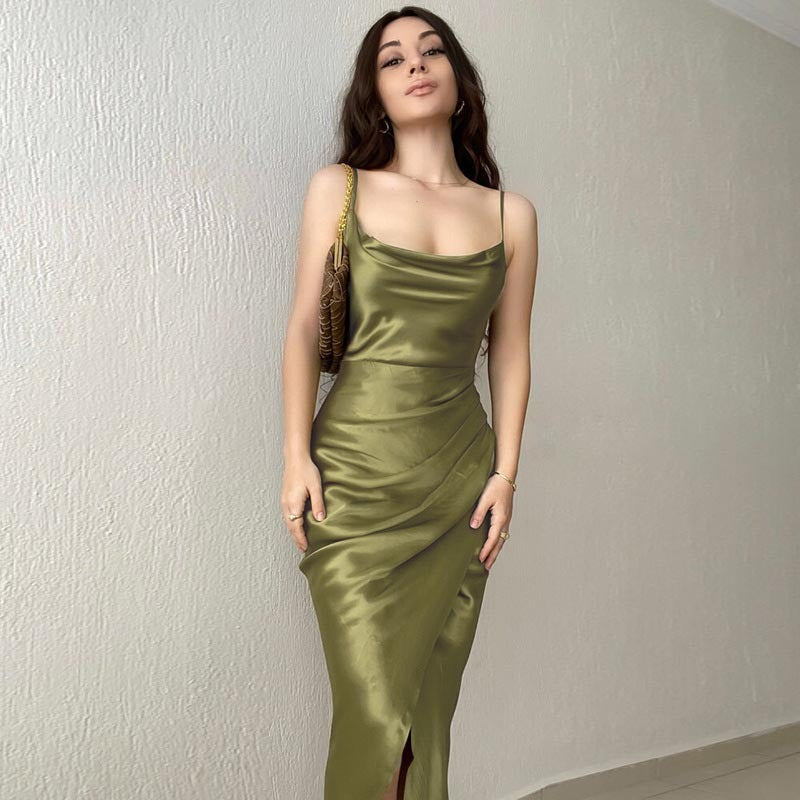 Queniva - Elegantes Leinenkleid Grun