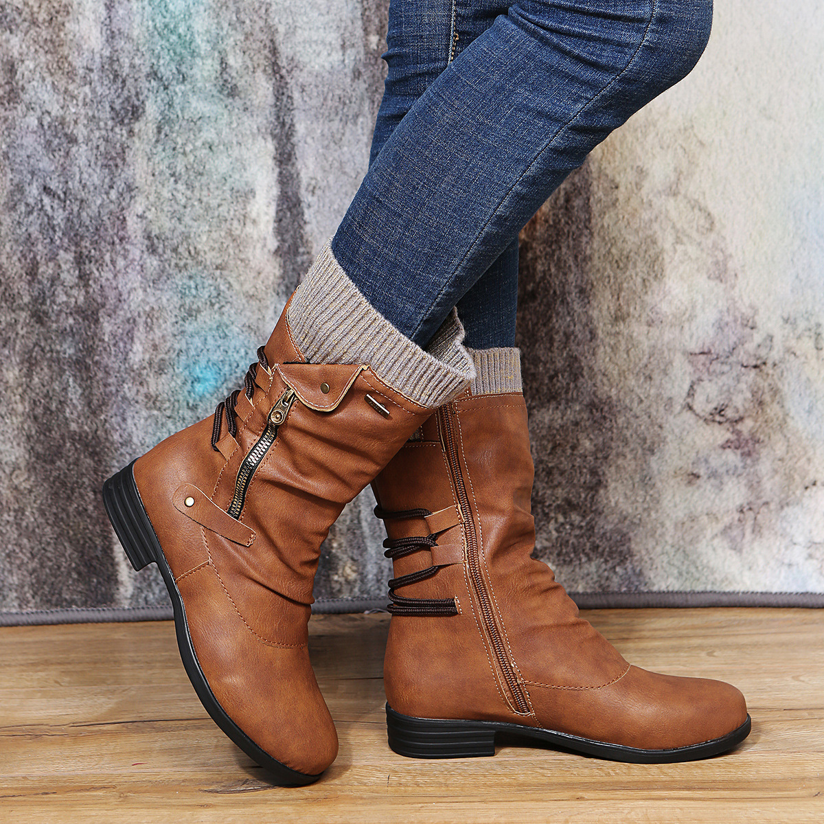Queniva - Ortho Zipper Damen Winterstiefel Braun