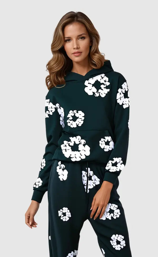 Quentina - Eleganter Damen Tracksuit mit Blumen Design Schwarz