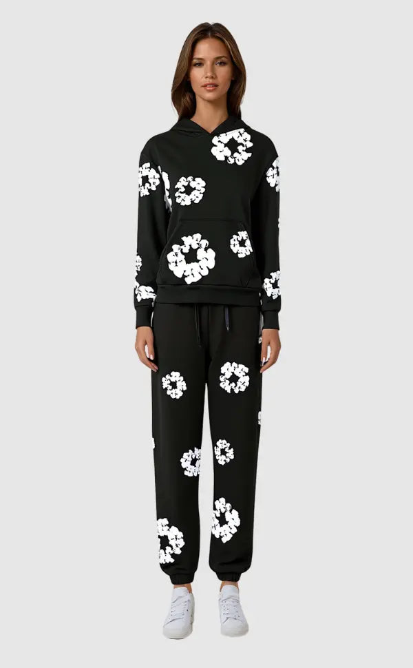 Quentina - Eleganter Damen Tracksuit mit Blumen Design Schwarz
