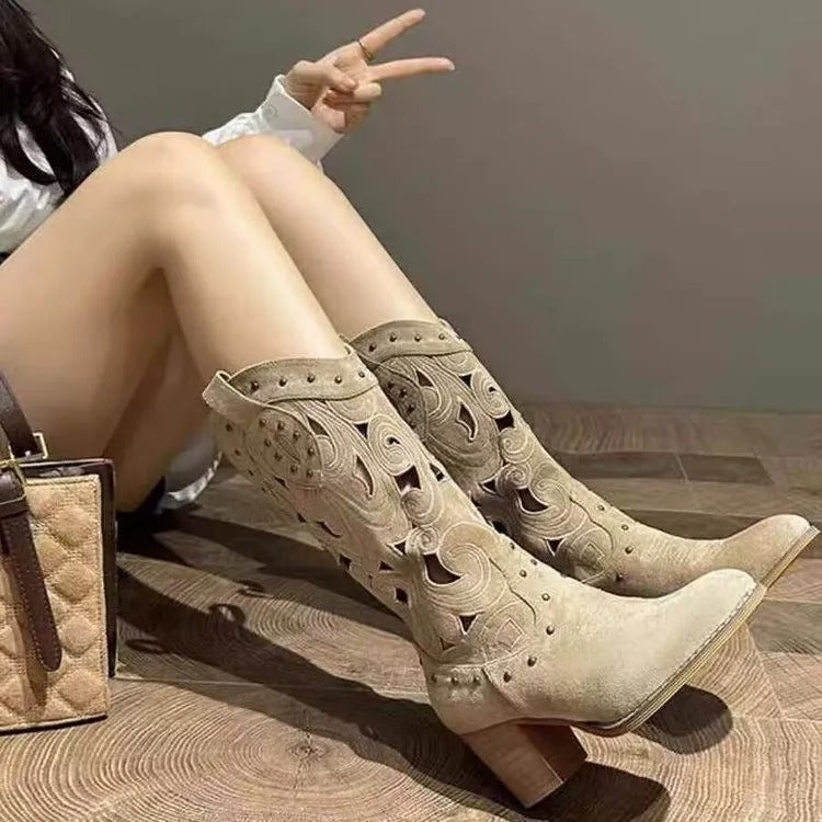 Querina - Bedruckte Cowboystiefel aus Leder Grau