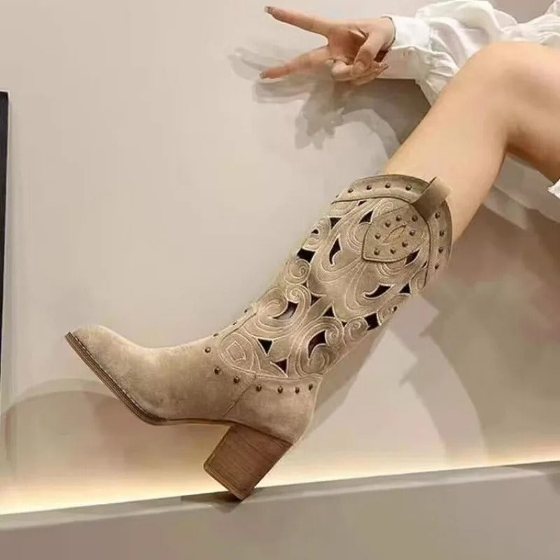Querina - Bedruckte Cowboystiefel aus Leder Grau 2