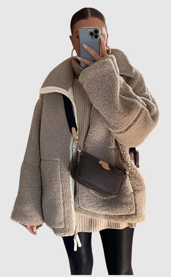 Quiana - Oversized Damen Teddy Jacke Braun